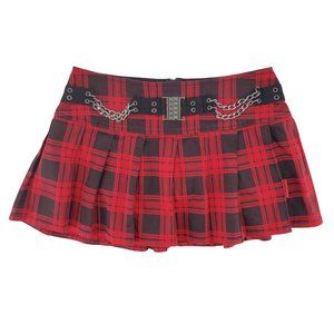 Tripp Vintage Y2K Red Black Pleated Plaid Chain Swag Mini Skirt